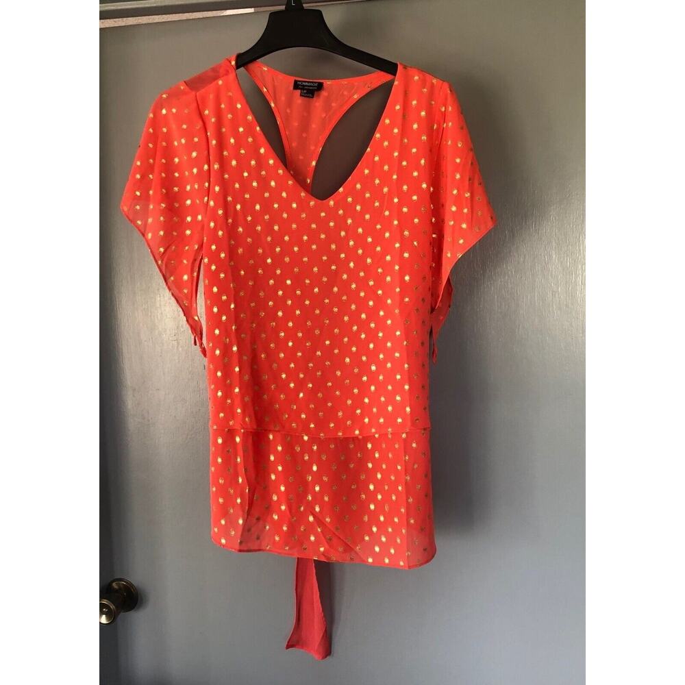 Hommage For Los Angeles orange gold metallic racer back top Sz S flutter sleeves